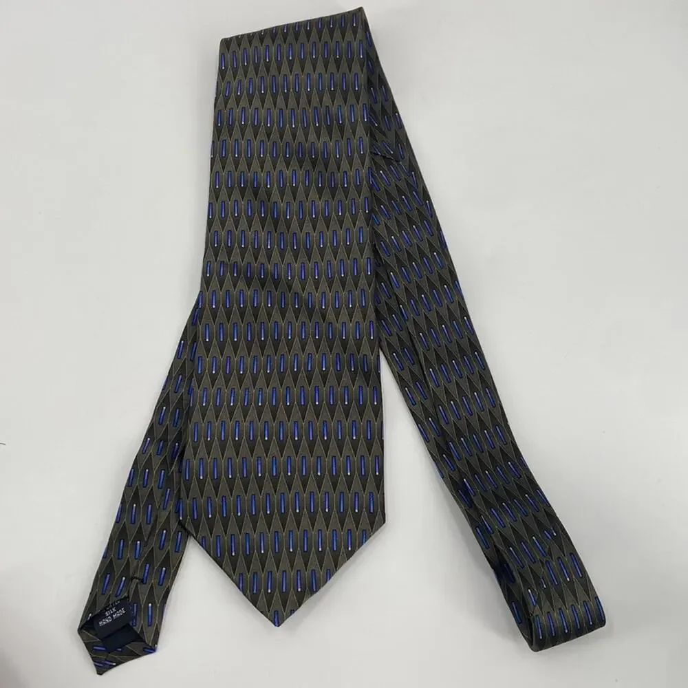 Ziggurat by Mulberry neckwear blue green patterned pure silk tie